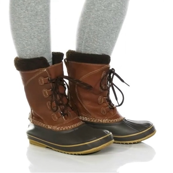 LL Bean Women’s Duck Snow Boots Tumbled Leather Removable Thinsulate Liner Sz. 9 - Picture 1 of 16
